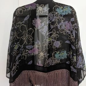 Vintage boho chiffon kimono fringed